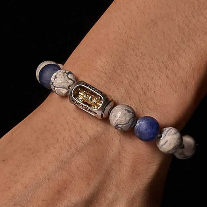 Bracelet de guérison du visage de Buddha Stones naturelles de jaspe gris sodalite Om Mani Padme Hum - image 2