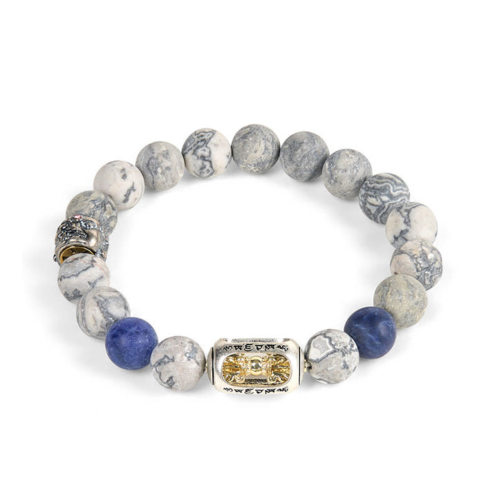 Bracelet de guérison du visage de Buddha Stones naturelles de jaspe gris sodalite Om Mani Padme Hum - image 4