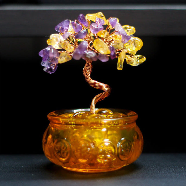 Buddha Stones, divers cristaux, citrine, améthyste, cristal rose, arbre de prospérité, décoration de la maison - Citrine et Améthyste 6*10cm - image 6
