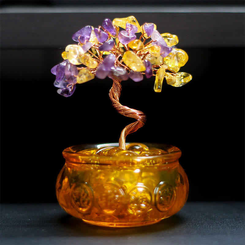 Buddha Stones, divers cristaux, citrine, améthyste, cristal rose, arbre de prospérité, décoration de la maison - Citrine et améthyste 6*10cm - image 6