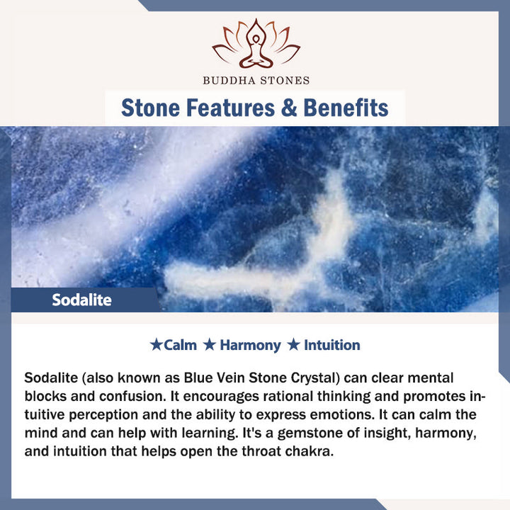 Bracelet d' Buddha Stones Om Mani Padme Hum en sodalite naturelle et jaspe gris - image 10