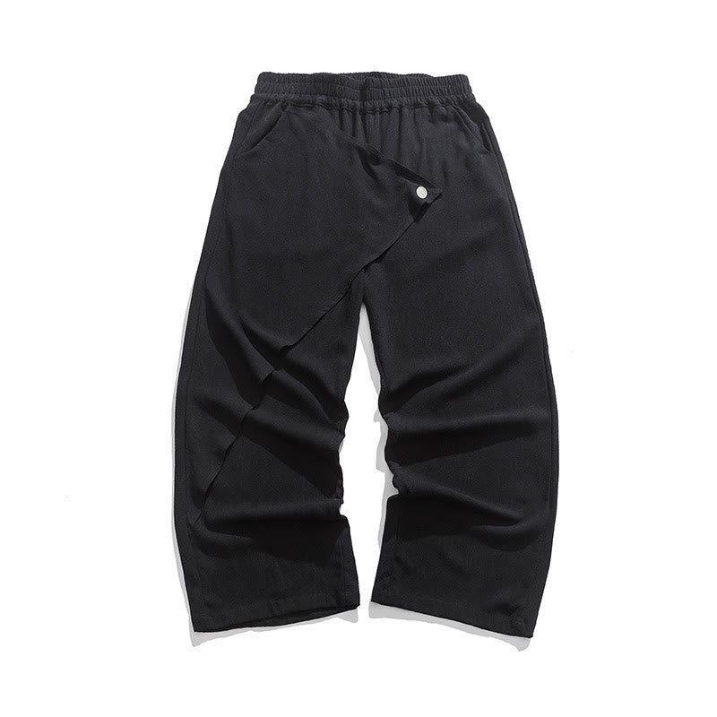 Pantalon en coton uni avec poches et motif asymétrique de Buddha Stones - Noir - US/UK/AU46，EU56 (5XL) - image 9