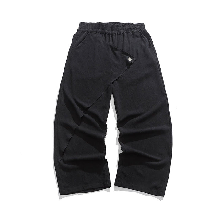 Pantalon en coton uni avec poches et motif asymétrique de Buddha Stones - Noir - US/UK/AU46，EU56 (5XL) - image 9