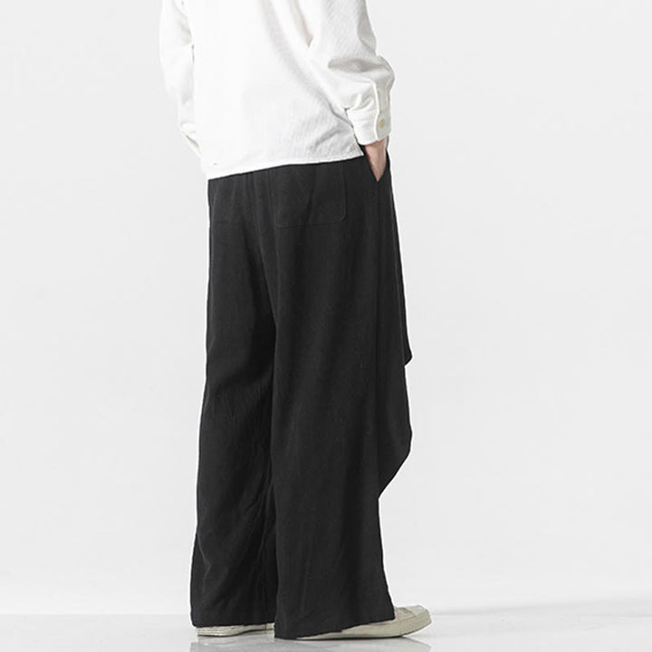 Pantalon en coton uni avec poches et motif asymétrique de Buddha Stones - image 18