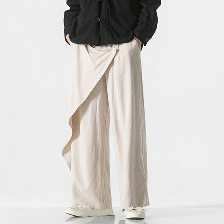 Pantalon en coton uni avec poches et motif asymétrique de Buddha Stones - image 25