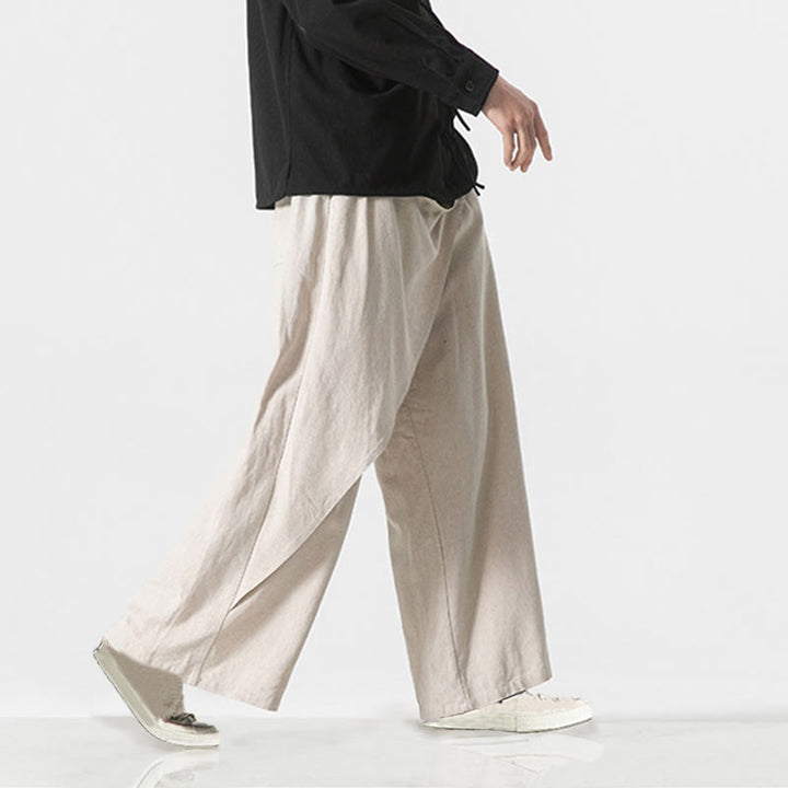Pantalon en coton uni avec poches et motif asymétrique de Buddha Stones - image 24