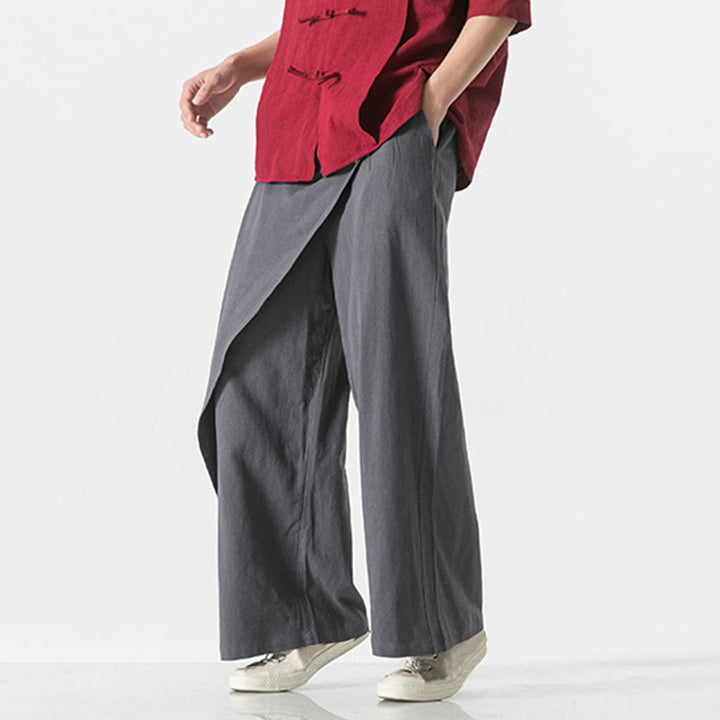 Pantalon en coton uni avec poches et motif asymétrique de Buddha Stones - image 2