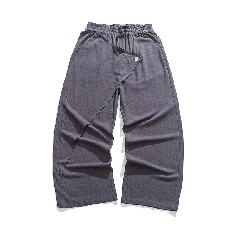 Pantalon en coton uni avec poches et motif asymétrique de Buddha Stones - Gris ardoise clair - US/UK/AU46，EU56 (5XL) - image 1