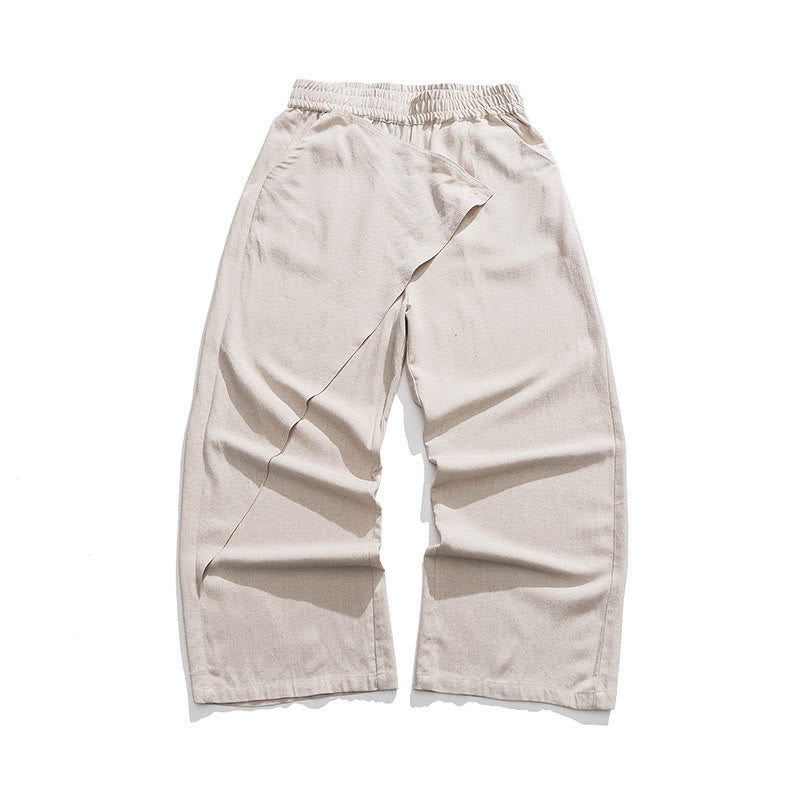 Pantalon en coton uni avec poches et motif asymétrique de Buddha Stones - Lin - US/UK/AU46，EU56 (5XL) - image 19