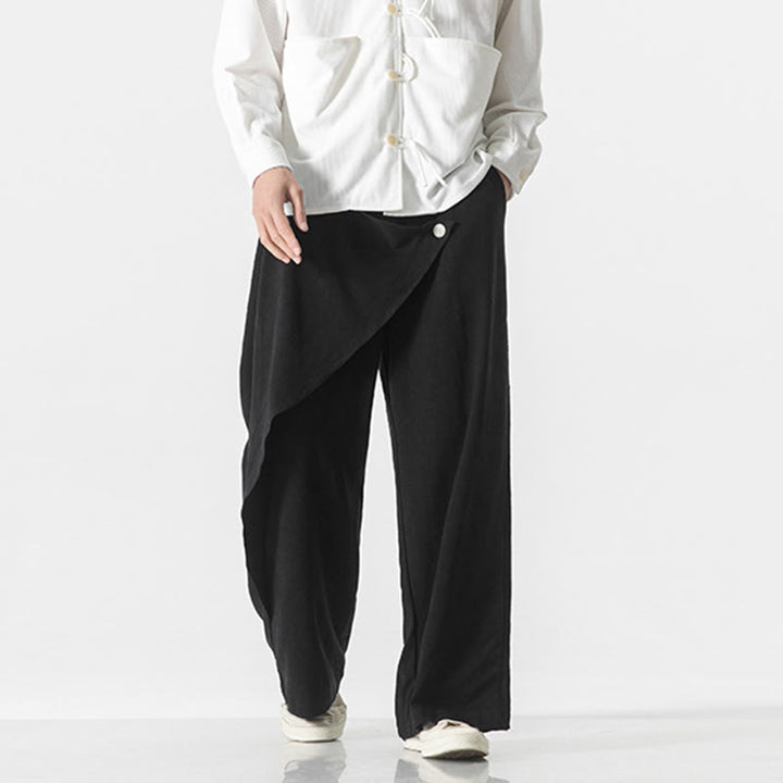 Pantalon en coton uni avec poches et motif asymétrique de Buddha Stones - image 16