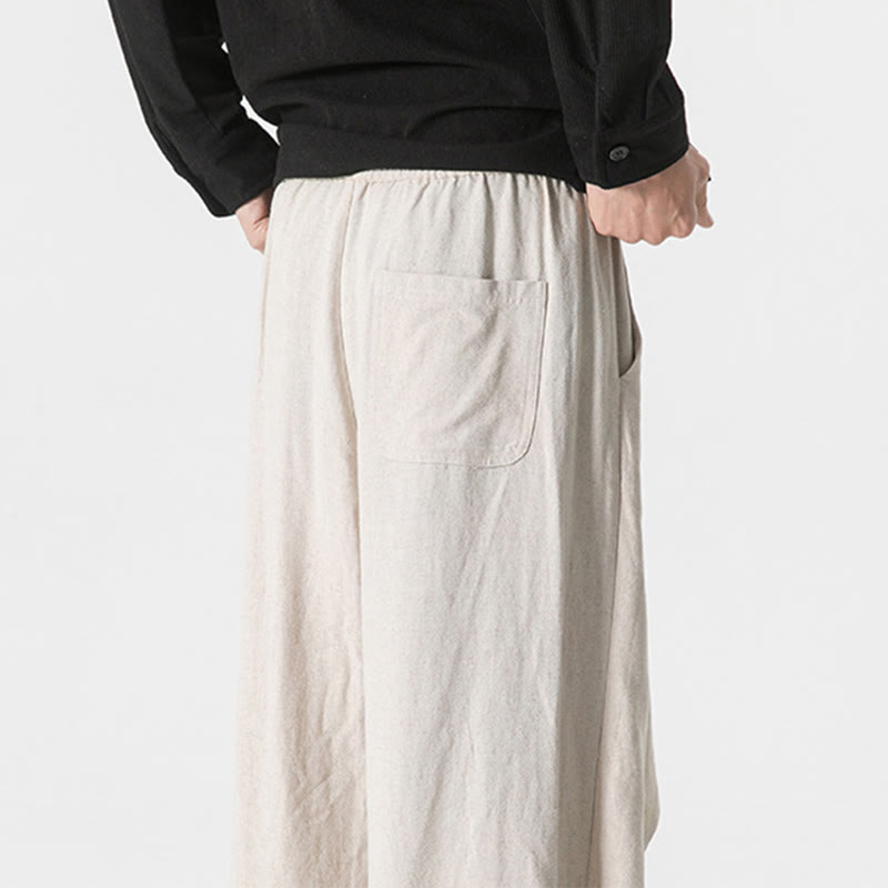 Pantalon en coton uni avec poches et motif asymétrique de Buddha Stones - image 31