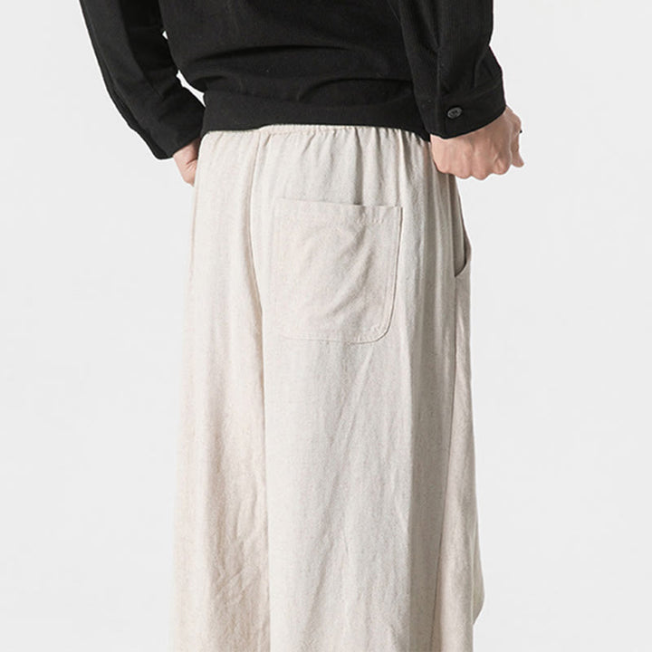 Pantalon en coton uni avec poches et motif asymétrique de Buddha Stones - image 31