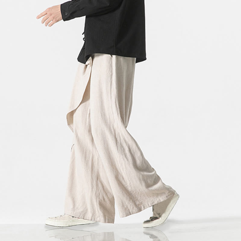 Pantalon en coton uni avec poches et motif asymétrique de Buddha Stones - image 21