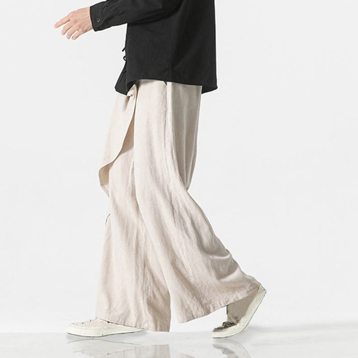 Pantalon en coton uni avec poches et motif asymétrique de Buddha Stones - image 21
