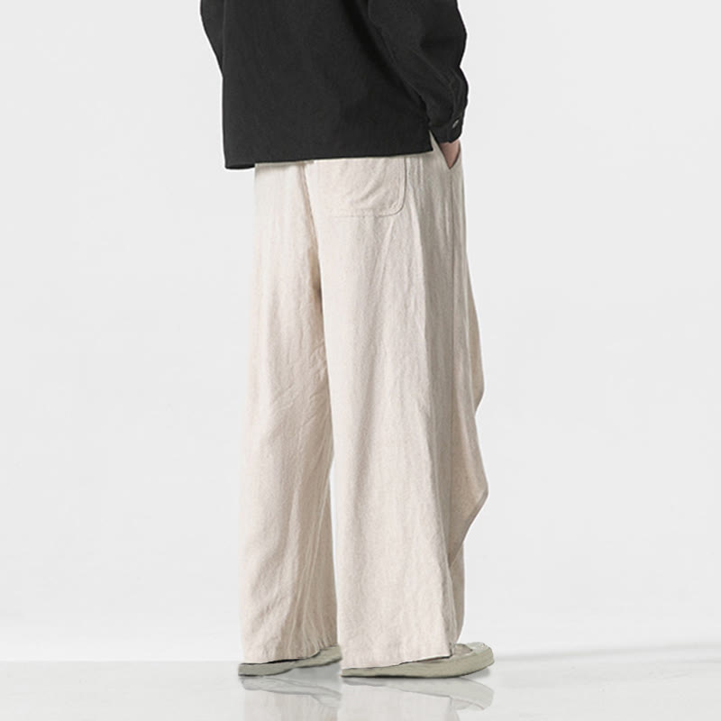 Pantalon en coton uni avec poches et motif asymétrique de Buddha Stones - image 26