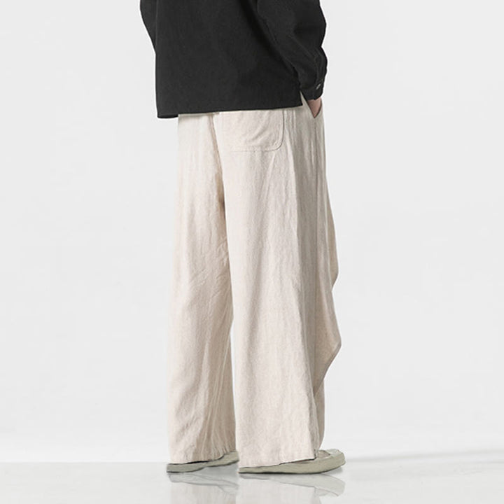 Pantalon en coton uni avec poches et motif asymétrique de Buddha Stones - image 26