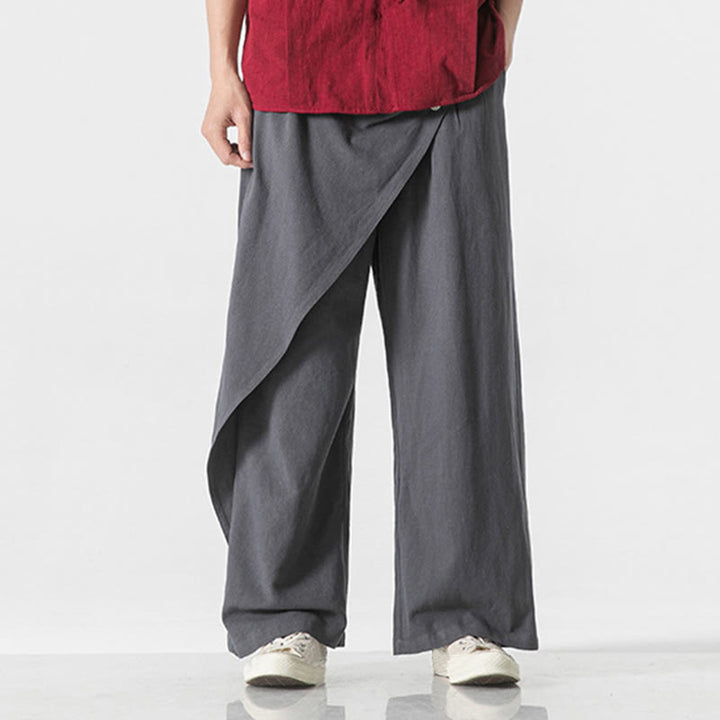 Pantalon en coton uni avec poches et motif asymétrique de Buddha Stones - image 3