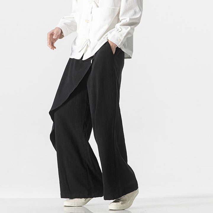 Pantalon en coton uni avec poches et motif asymétrique de Buddha Stones - image 12
