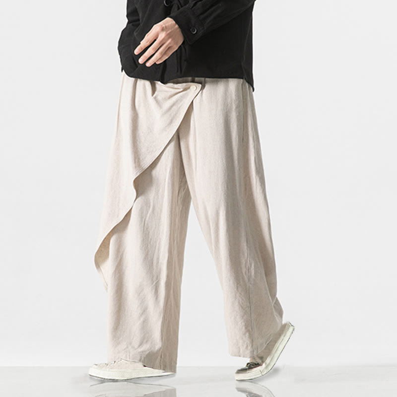 Pantalon en coton uni avec poches et motif asymétrique de Buddha Stones - image 20