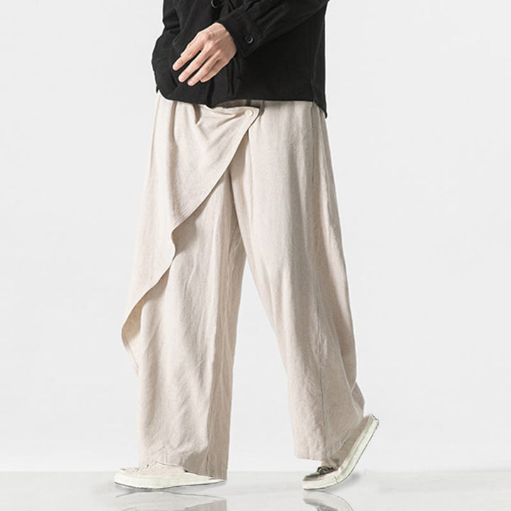 Pantalon en coton uni avec poches et motif asymétrique de Buddha Stones - image 20