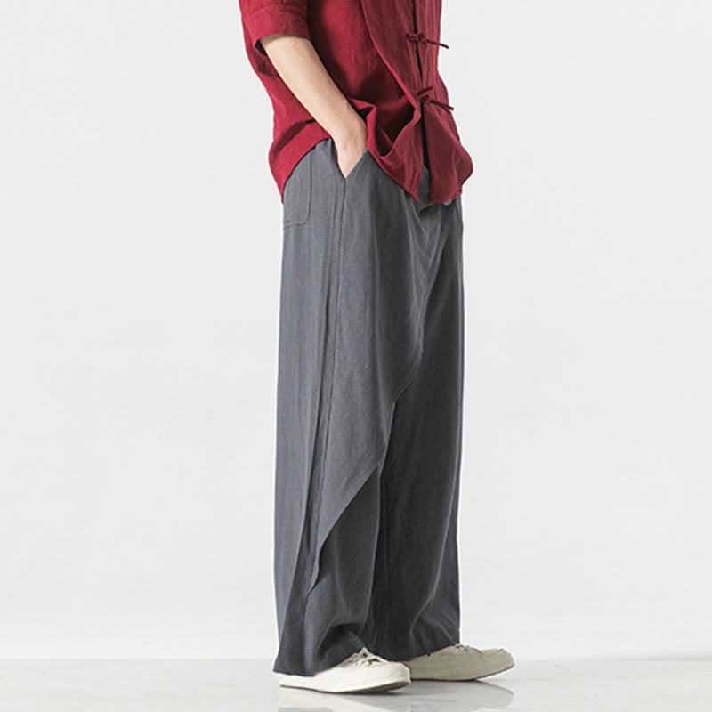 Pantalon en coton uni avec poches et motif asymétrique de Buddha Stones - image 8