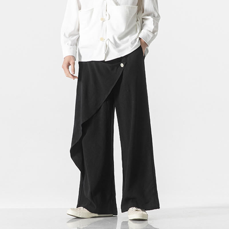 Pantalon en coton uni avec poches et motif asymétrique de Buddha Stones - image 13