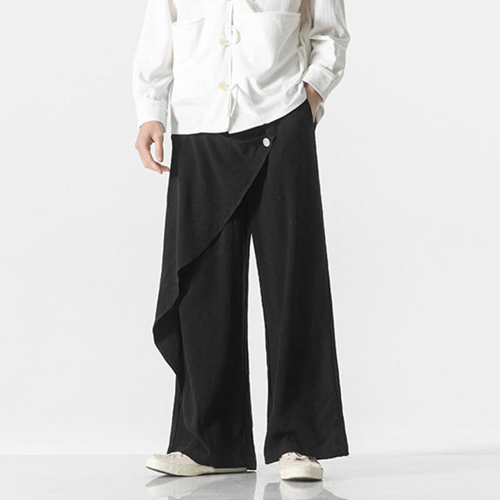 Pantalon en coton uni avec poches et motif asymétrique de Buddha Stones - image 13