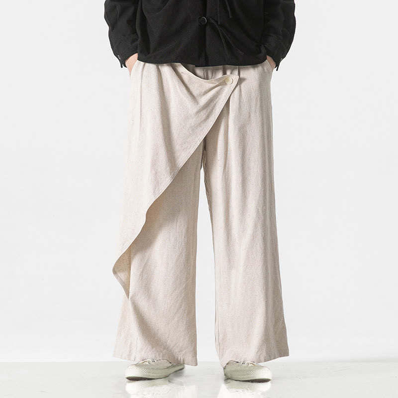 Pantalon en coton uni avec poches et motif asymétrique de Buddha Stones - image 23