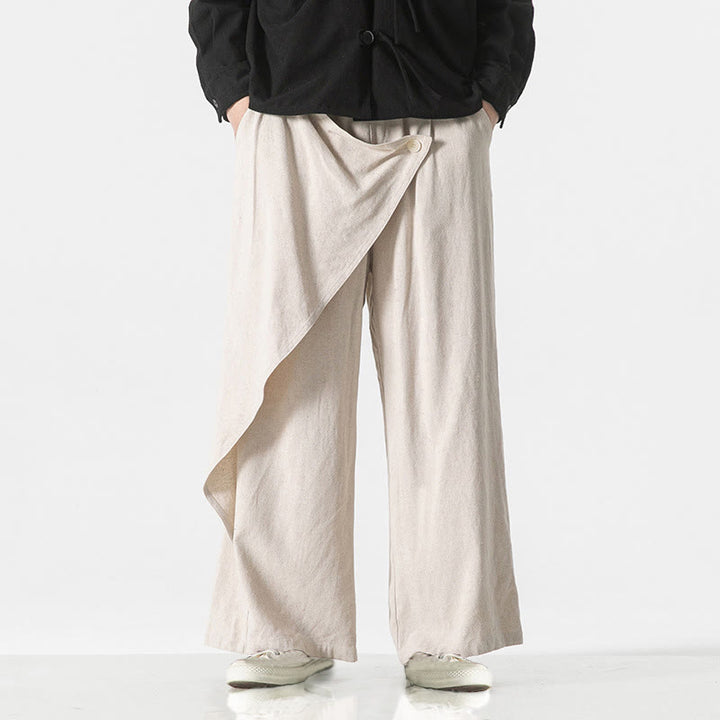 Pantalon en coton uni avec poches et motif asymétrique de Buddha Stones - image 23