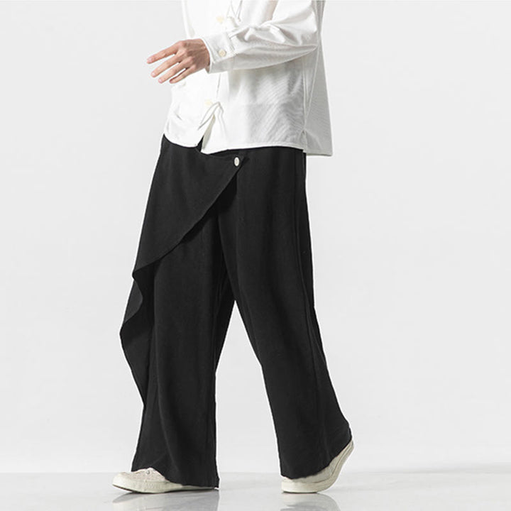 Pantalon en coton uni avec poches et motif asymétrique de Buddha Stones - image 10