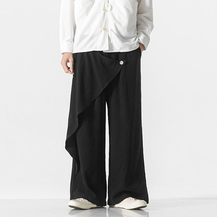 Pantalon en coton uni avec poches et motif asymétrique de Buddha Stones - image 14