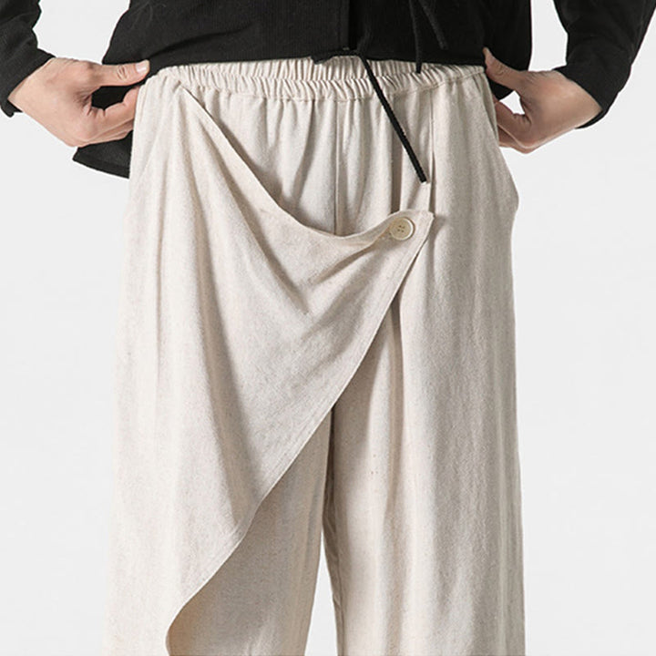 Pantalon en coton uni avec poches et motif asymétrique de Buddha Stones - image 30