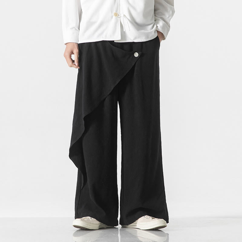Pantalon en coton uni avec poches et motif asymétrique de Buddha Stones - image 17