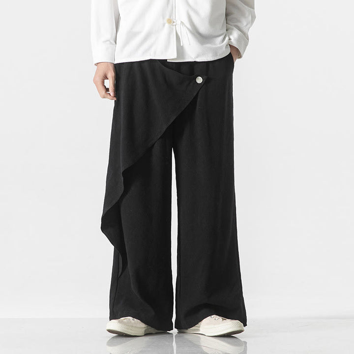Pantalon en coton uni avec poches et motif asymétrique de Buddha Stones - image 17