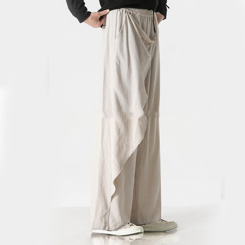 Pantalon en coton uni avec poches et motif asymétrique de Buddha Stones - image 29