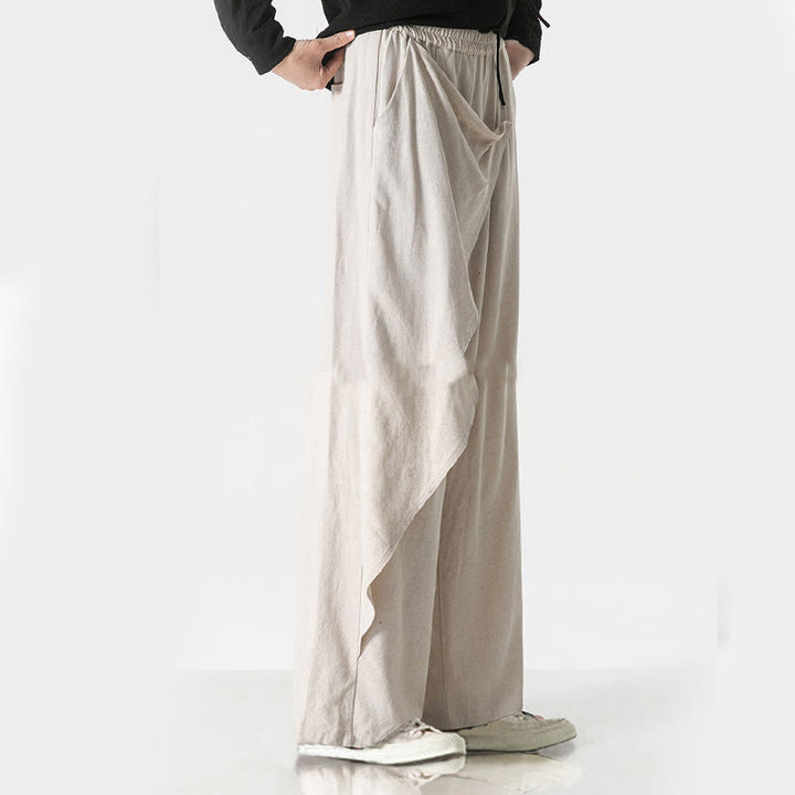 Pantalon en coton uni avec poches et motif asymétrique de Buddha Stones - image 29