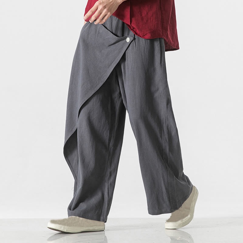Pantalon en coton uni avec poches et motif asymétrique de Buddha Stones - image 0