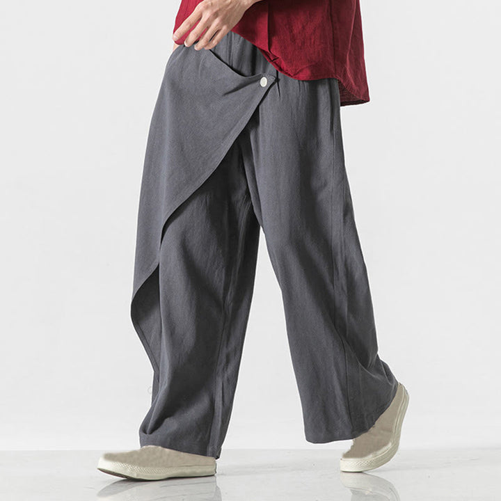 Pantalon en coton uni avec poches et motif asymétrique de Buddha Stones - image 0