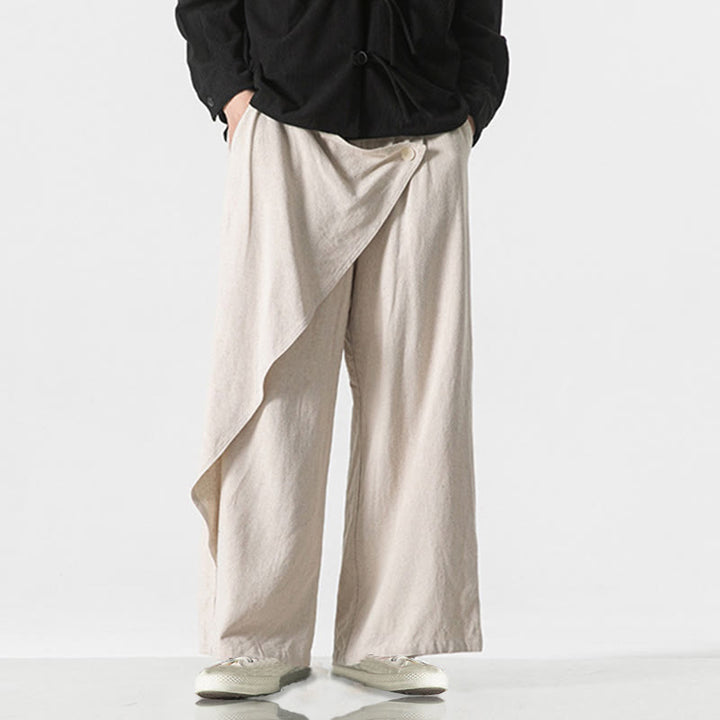 Pantalon en coton uni avec poches et motif asymétrique de Buddha Stones - image 28