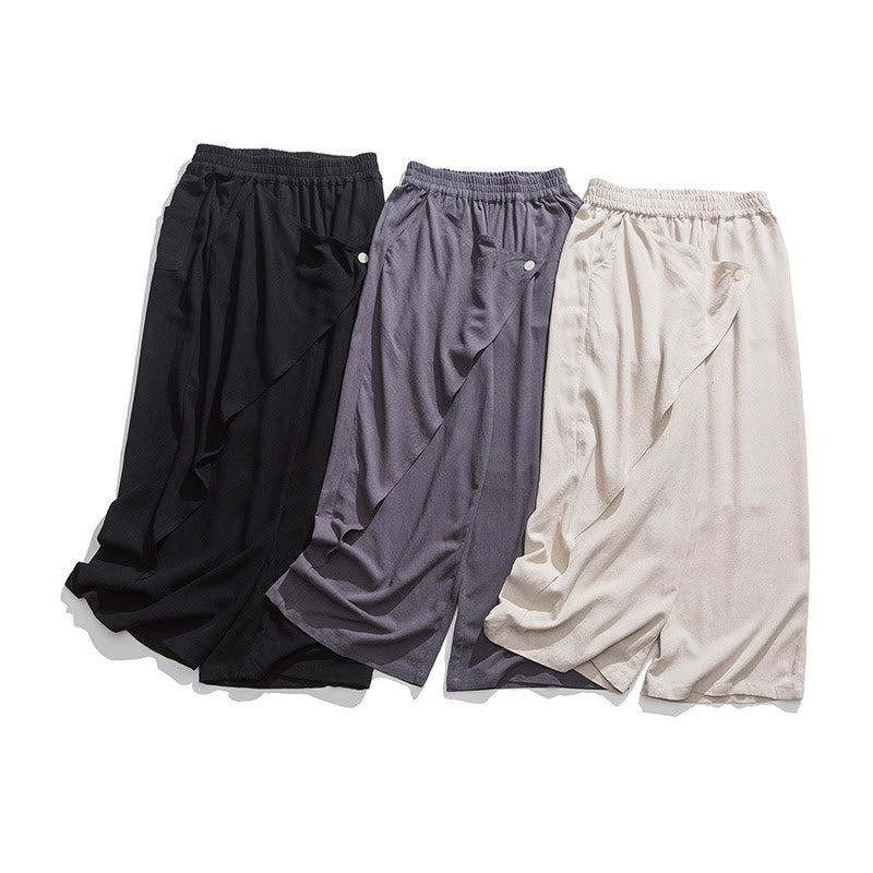 Pantalon en coton uni avec poches et motif asymétrique de Buddha Stones - image 32