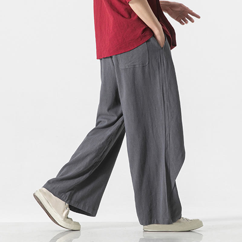 Pantalon en coton uni avec poches et motif asymétrique de Buddha Stones - image 4