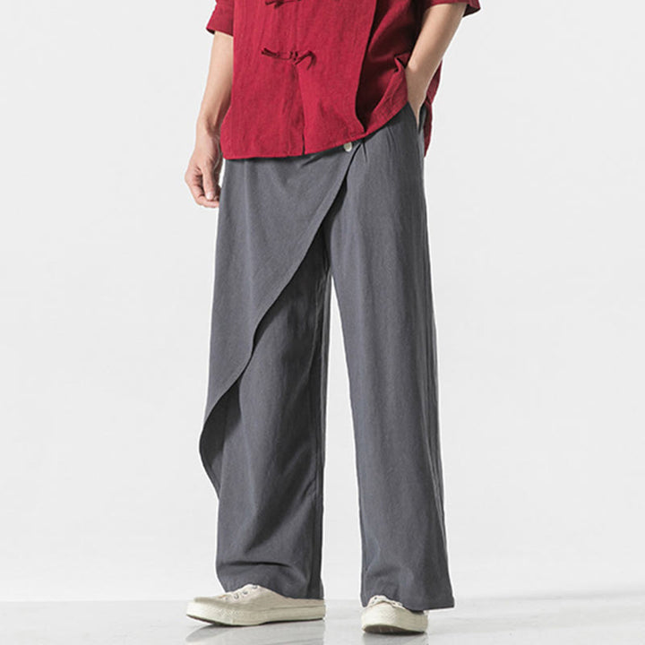 Pantalon en coton uni avec poches et motif asymétrique de Buddha Stones - image 5