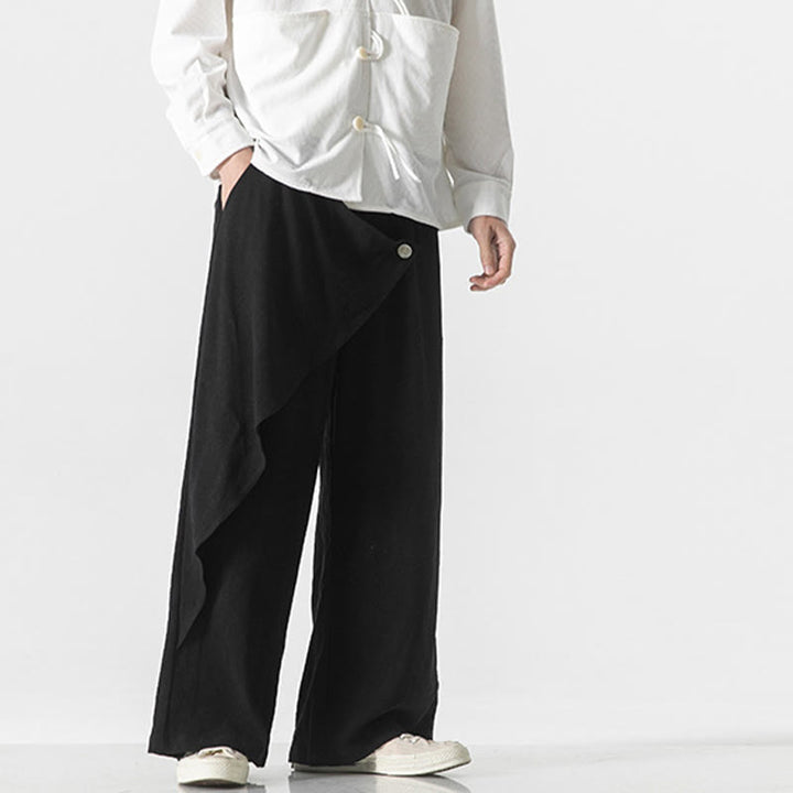 Pantalon en coton uni avec poches et motif asymétrique de Buddha Stones - image 15