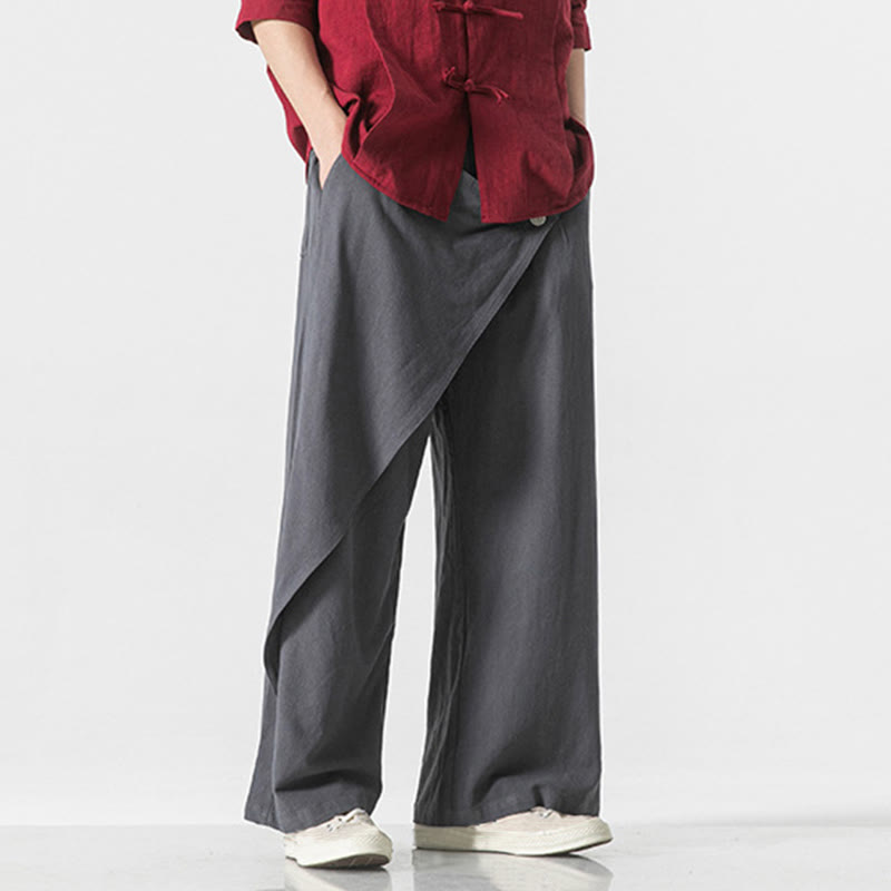 Pantalon en coton uni avec poches et motif asymétrique de Buddha Stones - image 7