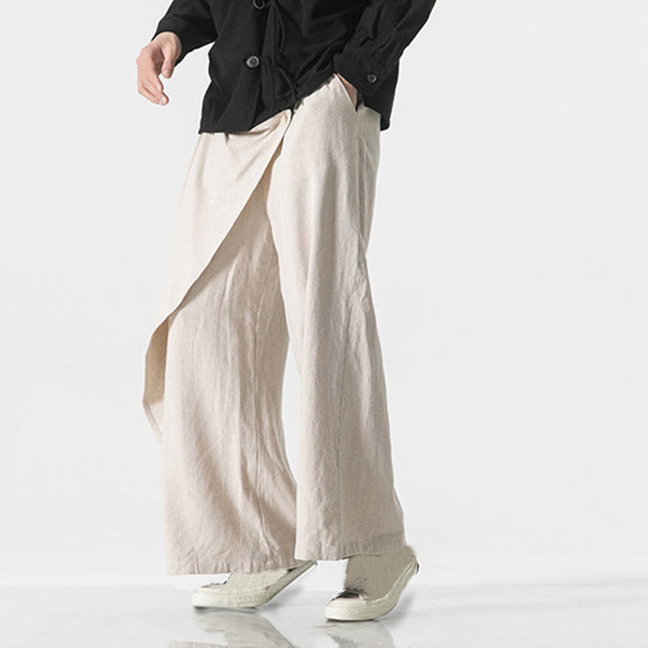 Pantalon en coton uni avec poches et motif asymétrique de Buddha Stones - image 22