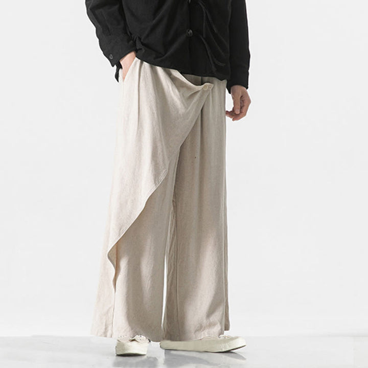 Pantalon en coton uni avec poches et motif asymétrique de Buddha Stones - image 27
