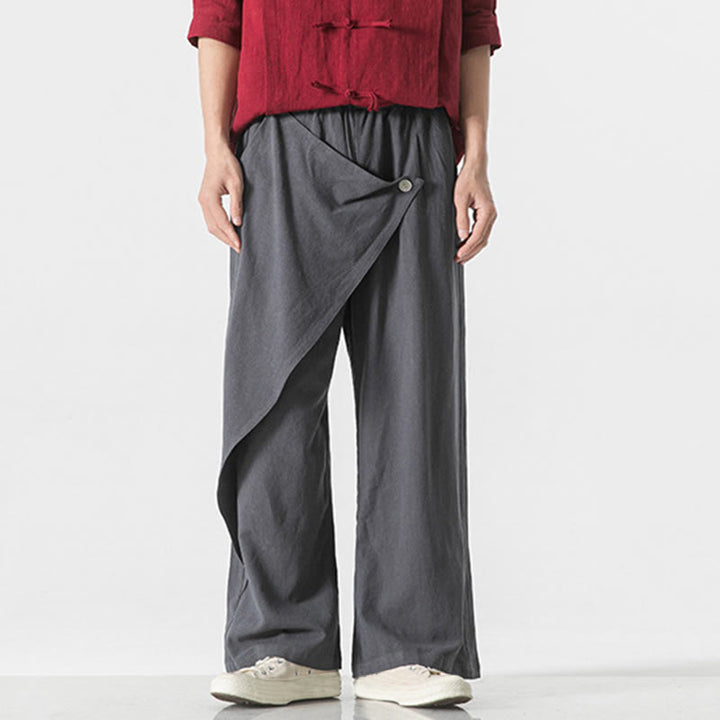 Pantalon en coton uni avec poches et motif asymétrique de Buddha Stones - image 6