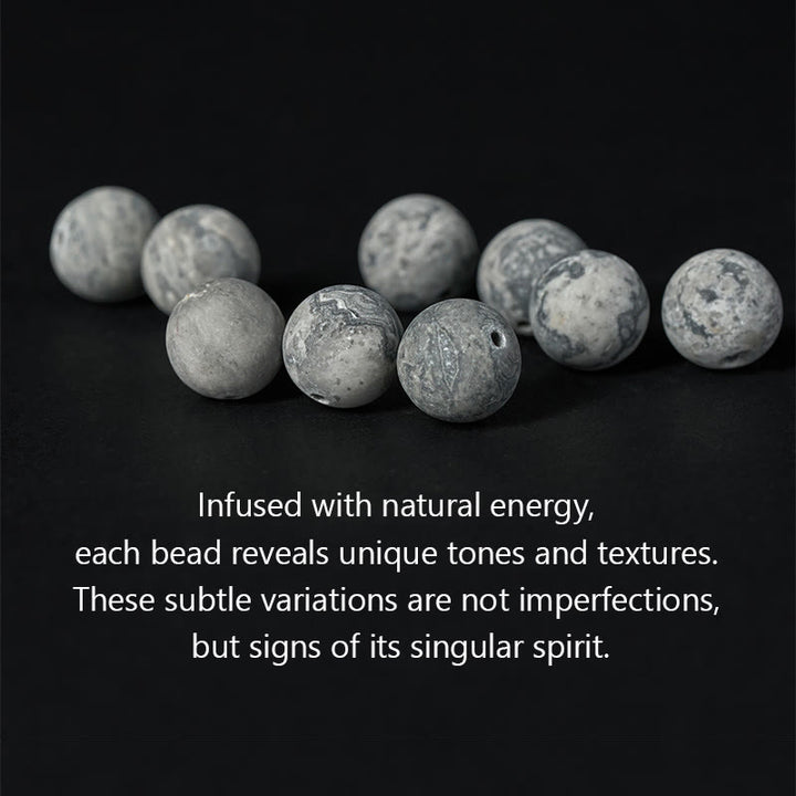 Bracelet d' Buddha Stones Om Mani Padme Hum en sodalite naturelle et jaspe gris - image 6