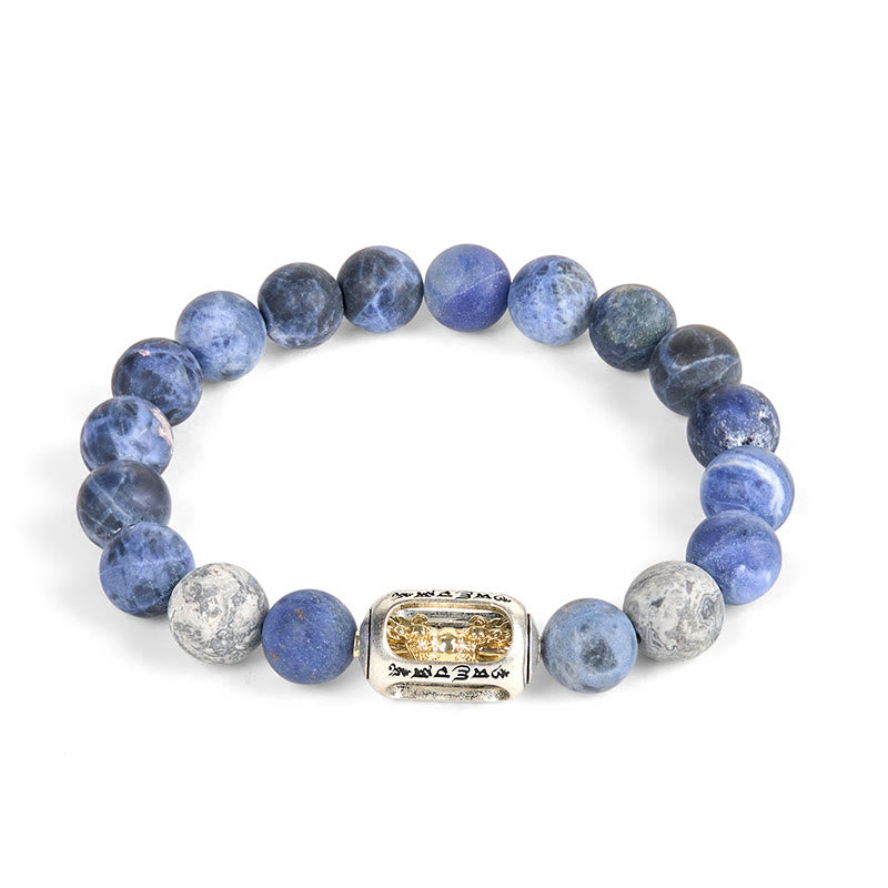 Bracelet d' Buddha Stones Om Mani Padme Hum en sodalite naturelle et jaspe gris - image 4