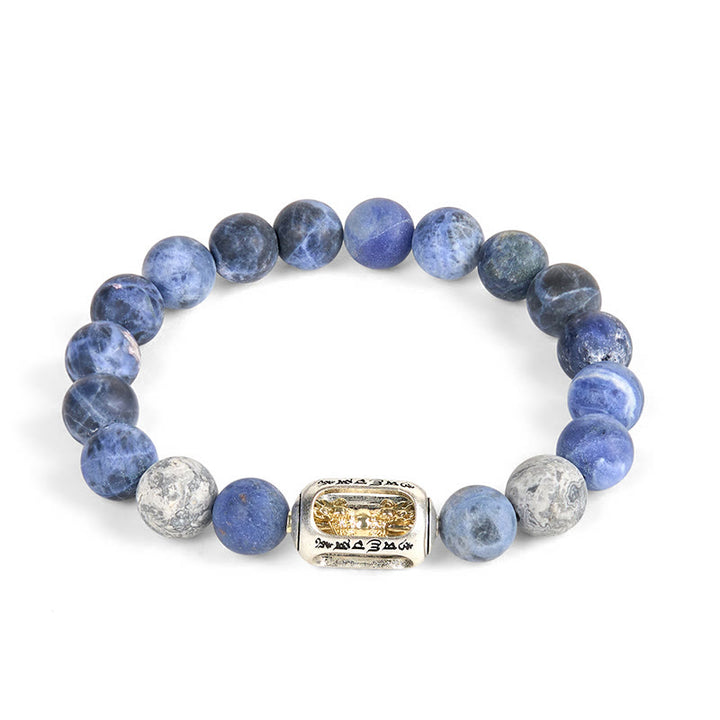 Bracelet d' Buddha Stones Om Mani Padme Hum en sodalite naturelle et jaspe gris - image 4